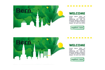 Switzerland Bern city banner pack with abstract shapes of skyline, cityscape, landmarks and attractions. Canton town travel vector illustration set for brochure, website, page, presentation