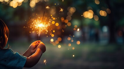 Little girl holding a sparkler in her hand - Powered by Adobe