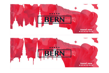 Switzerland Bern city banner pack with abstract shapes of skyline, cityscape, landmarks and attractions. Canton town travel vector illustration set for brochure, website, page, presentation