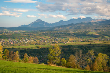 View of the Tatra Mountains from Ząb, a village near Zakopane, Poland - obrazy, fototapety, plakaty