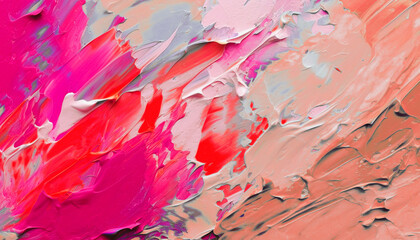 Abstract oil painting with red, pink, orange brush strokes, background, wallpaper, paint texture,...
