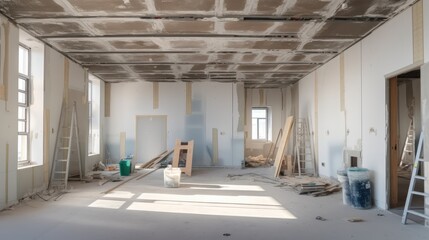 Empty under construction room in home, Living space units. - obrazy, fototapety, plakaty