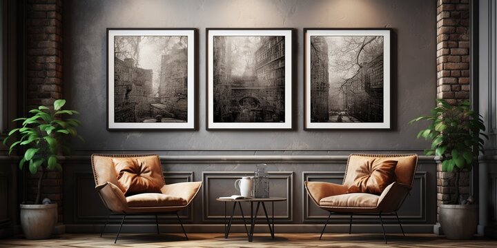 A mockup of the three blank paintings in the interior