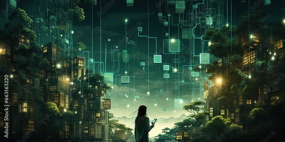 Aufkleber ai generated illustration of crop anonymous female creating small mockup of multistory building with