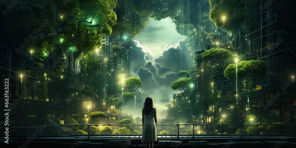 Aufkleber ai generated illustration of crop anonymous female creating small mockup of multistory building with