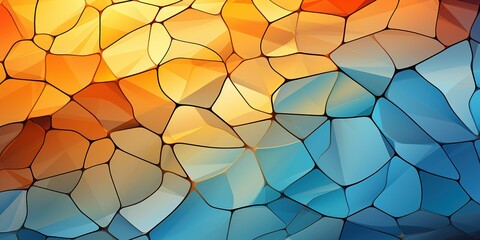 An abstract background featuring an orange and blue background, in the style of mosaic - like forms