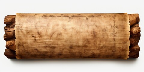 An old parchment sheet with a wooden roll as a mockup template on alpha transparent background