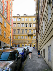 old street in the city of trieste in italy - obrazy, fototapety, plakaty