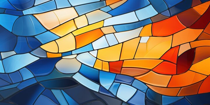 An abstract background featuring an orange and blue background, in the style of mosaic - like forms