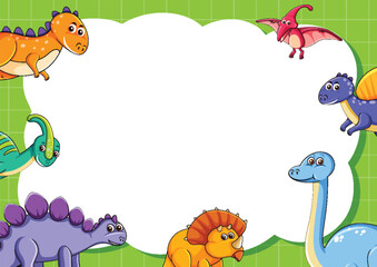 Dinosaur Cartoon Border Frame on Green Background