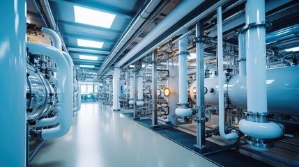 Obraz premium Hydrogen production and processing plant with large storage tanks.