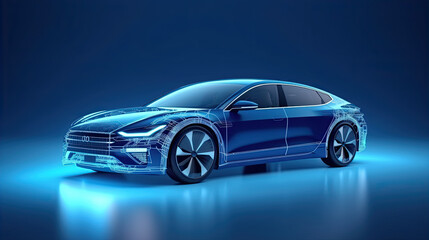Fototapeta na wymiar electric car connected to charger on blue background 3D Rendering, 3D Illustration 