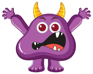 Adorable Purple Alien Monster Cartoon Character with Horn