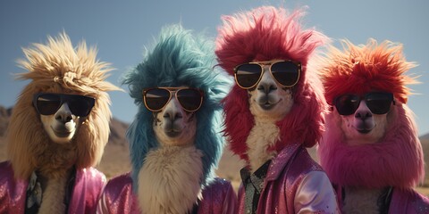 Group of llamas decide to form boy band, concept of Musical animals
