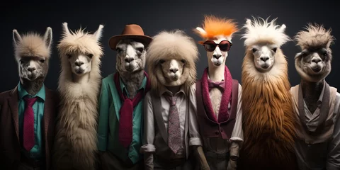 Fotobehang Group of llamas decide to form boy band, concept of Musical animals © Coosh448
