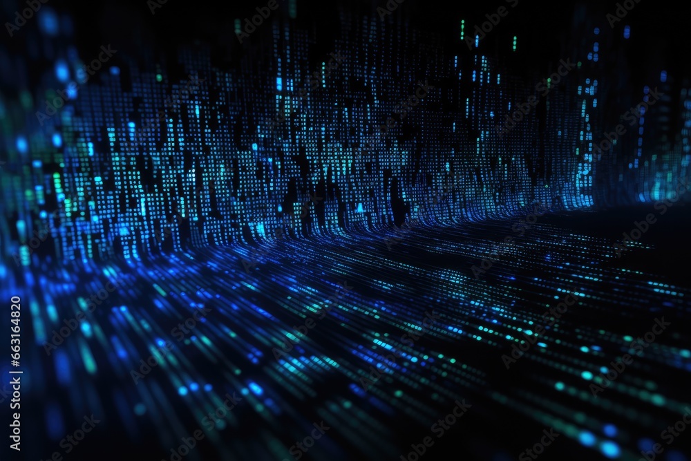 Poster abstract blue matrix digital cyberspace background, 3d render, digital background with blue binary c