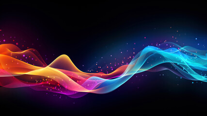 Abstract glowing wave on dark background.