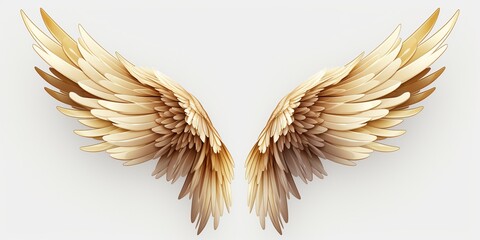 Pair of gold wings and feathers isolated on transparent background