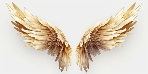 Fotobehang Pair of gold wings and feathers isolated on transparent background © Coosh448