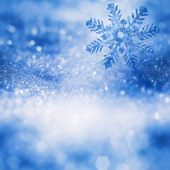 Winter Christmas seamless pattern with big snowflakes, snow, and bokeh lights