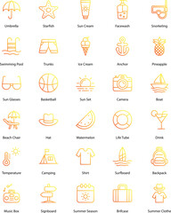 summer icons set, beach, summer sun, summer sports, holidays, etc
