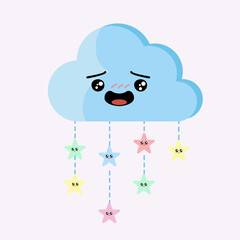 Vector weather element with happy clouds and stars