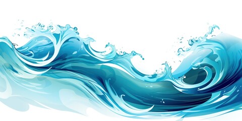 Transparent ocean water wave copy space for text. Isolated blue, teal, turquoise happy cartoon wave for pool party or ocean beach travel.