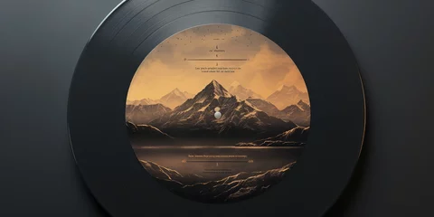 Crédence de cuisine en verre imprimé Marron profond Vinyl record cover template, mockup, with a mountain landscape