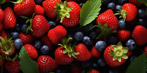 A bunch of berries and strawberries are arranged together in a pattern. - Powered by Adobe