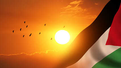 Peace for Palestine. National flag. Sky background. 3d illustration