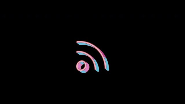 Bright rss icon is jumping merrily. Retro style. Alpha channel black. Looped from frame 120 to 240, Alpha BW at the end