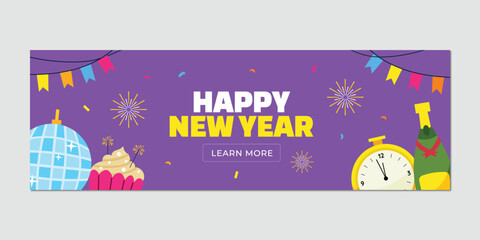 Happy new year banner purple background