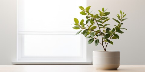 A potted plant sitting on top of a white table.