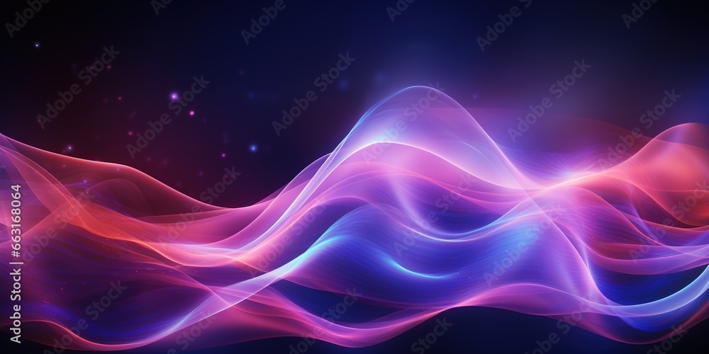 Poster abstract futuristic background with purple and blue glowing neon moving high speed wave lines and bo