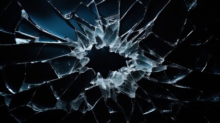 Broken glass on black background. Glass fragments. Shards of glass. - obrazy, fototapety, plakaty