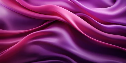 Zelfklevend Fotobehang Abstract fashion background of bright purple gradient silk fabric with waves. Banner with particle drapery background. Banner size. © Coosh448