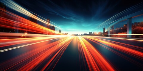 Fototapeta na wymiar Abstract long exposure dynamic speed light in rural city road