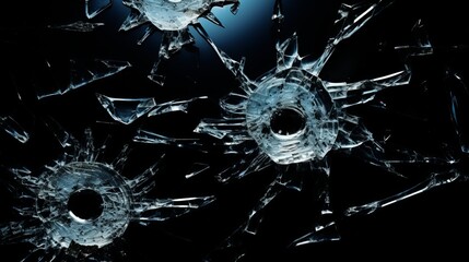 Broken glass on black background. Glass fragments. Shards of glass.