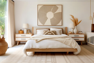 Fototapeta na wymiar Boho, french country style interior design of modern bedroom.