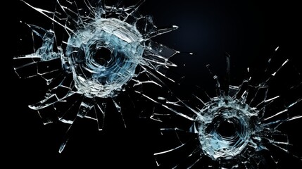 Broken glass on black background. Glass fragments. Shards of glass.