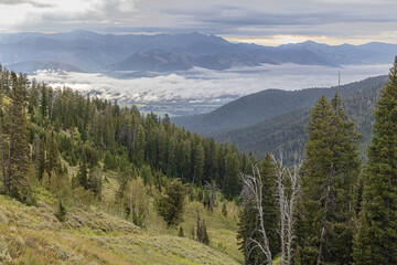 Early morning clouds in the Jackson Hole Valley, seen from the Teton Pass (2570m)