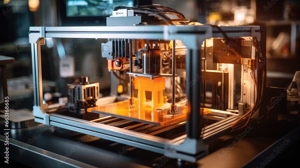 Poster Shot of 3d printer working on a detailed, Intricate object.