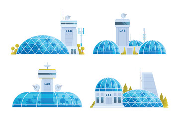 laboratory, research center or lab building vector illustration collection. Flat design front view concept for city illustration