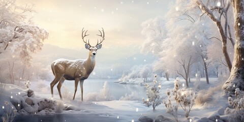 Obraz premium Christmas winter deer.