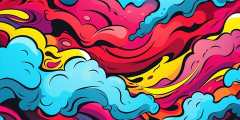 Comics illustration, retro and 90s style, pop art pattern, abstract crazy and psychedelic background