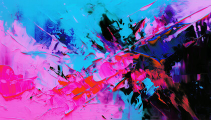 Abstract oil painting, neon red, pink, blue brush strokes background, wallpaper, paint texture, bold art, expressive artwork, fine realistic detail, modern style, evoking vibrant emotions, feelings