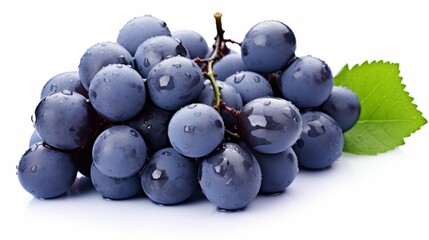 Blue wet grapes bunch isolated on white background.  AI Generated