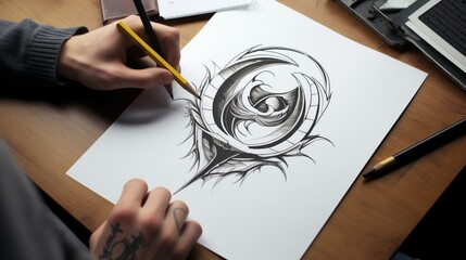 Graphic designer drawing sketches logo design.. AI Generated - Powered by Adobe