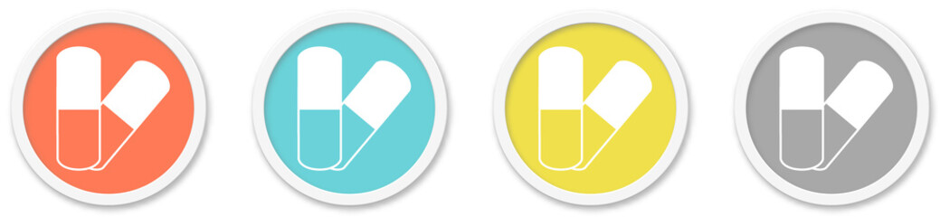 Pillen Icon - Symbol auf 4 runden Buttons