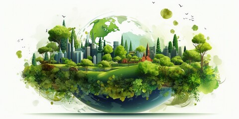 Green earth day on isolated white background. Care for the environment and ecology. Resources that are sustainable, renewable, and green. Graphic resource